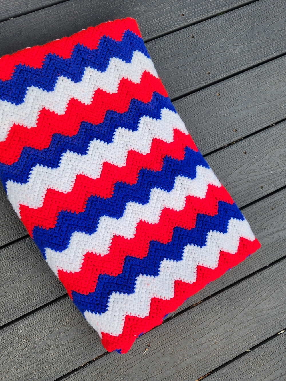 Handmade Red, White & Blue Ripple Crochet Afghan Blanket - Picture 2 of 6